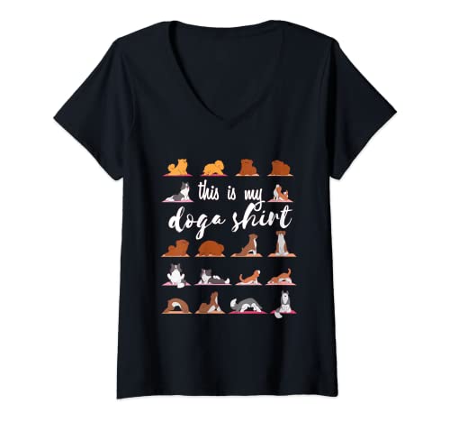 Damen Lustiges Yoga Hund Shirt Doga Sport Hund und Yoga T-Shirt mit V-Ausschnitt Damen Lustiges Yoga Hund Shirt Doga Sport Hund und Yoga T-Shirt mit V-Ausschnitt von Hund Yoga Doga Dog Yoga Hunde Yoga Sport Shirt