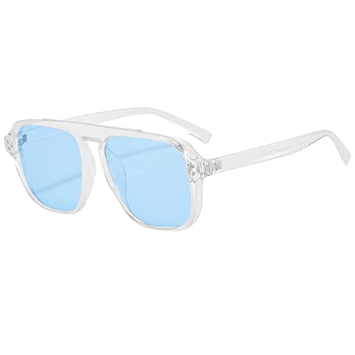Hundakvy Unisex Polarisiert Sonnenbrille Große Rechteckige Sonnenbrille für Damen und Herren Vintage Rechteckige Sonnenbrille Männer Frauen Brille Sommer Gläser Sunglasses Men (White, One Size) von Hundakvy