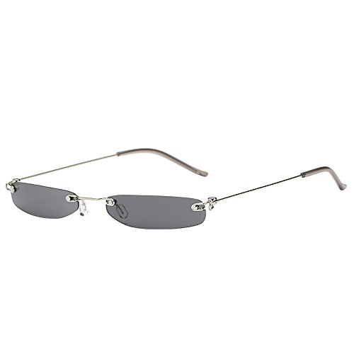 Unisex Sonnenbrille mit Kleinem Gestell Schmal und Lang Vintage Sonnenbrille Runde Brille Kleine Sonnenbrille Hip-Hop-Sonnenbrille Rahmenlose Sonnenbrille Randlos Kleine Brillen (Gray, One Size) von Hundakvy