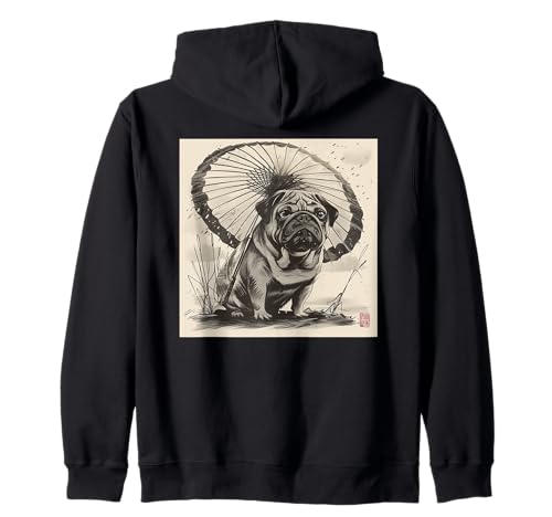 Hund mit Regenschirm, Vintage Japan Kapuzenjacke von Hunde, Japan, Kunst