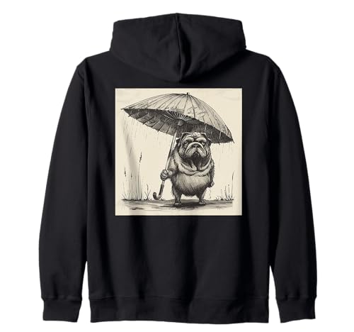Hund mit Regenschirm, Vintage Japan Kapuzenjacke von Hunde, Japan, Kunst