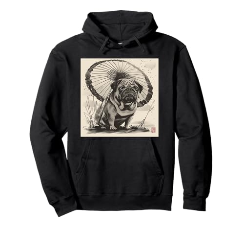 Hund mit Regenschirm, Vintage Japan Pullover Hoodie von Hunde, Japan, Kunst