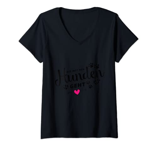 Damen Die mit den Hunden geht Herz Spruch Hunde Gassi Pfote Liebe T-Shirt mit V-Ausschnitt Damen Die mit den Hunden geht Herz Spruch Hunde Gassi Pfote Liebe T-Shirt mit V-Ausschnitt von Hunde Fun Shirts