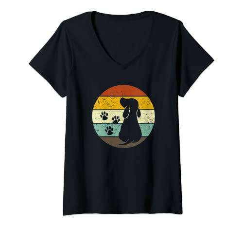 Damen Retro Cocker Spaniel Hundepfoten Hundeliebhaber T-Shirt mit V-Ausschnitt Damen Retro Cocker Spaniel Hundepfoten Hundeliebhaber T-Shirt mit V-Ausschnitt von Hunde Gassi Zubehör Geschenke für Hundebesitzer