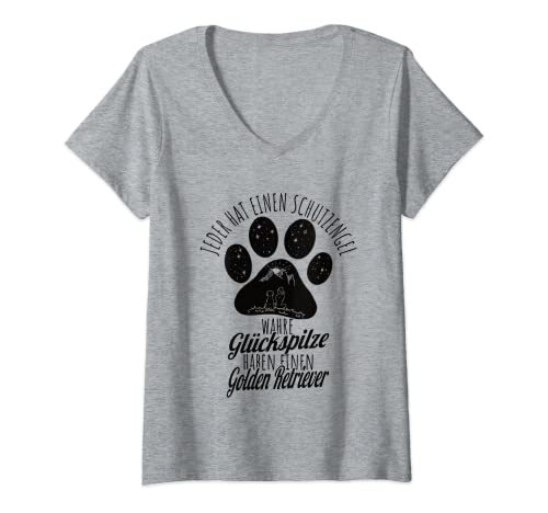 Damen Golden Retriever Schutzengel Hunde Spruch T-Shirt Damen T-Shirt mit V-Ausschnitt von Hunde Geschenk für Frauen, Freundin zum Geburtstag