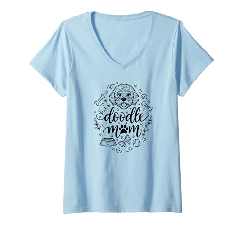 Damen Hunderasse Goldendoodle Mama Doodle Fun Doodle-Mom Hunde T-Shirt mit V-Ausschnitt von Hunde Haustiere Zubehör Geschenke Shirts