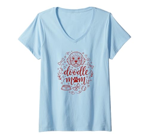 Damen Hunderasse Goldendoodle Mama Doodle Fun Doodle-Mom Hunde T-Shirt mit V-Ausschnitt von Hunde Haustiere Zubehör Geschenke Shirts