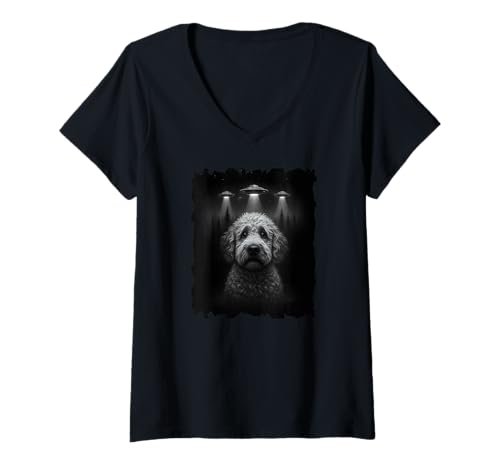 Damen UAP-UFO Doodle Hunderasse Goldendoodle Doodle Hunde T-Shirt mit V-Ausschnitt von Hunde Haustiere Zubehör Geschenke Shirts