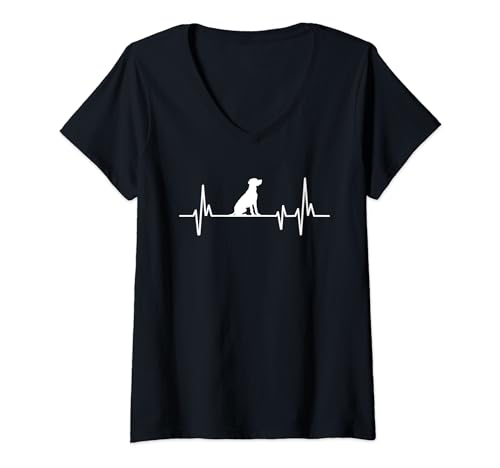 Damen Heartbeat Herzschlag Design Magyar Vizsla Hund T-Shirt mit V-Ausschnitt Damen Heartbeat Herzschlag Design Magyar Vizsla Hund T-Shirt mit V-Ausschnitt von Hunde Herzschlag Heartbeat Designs