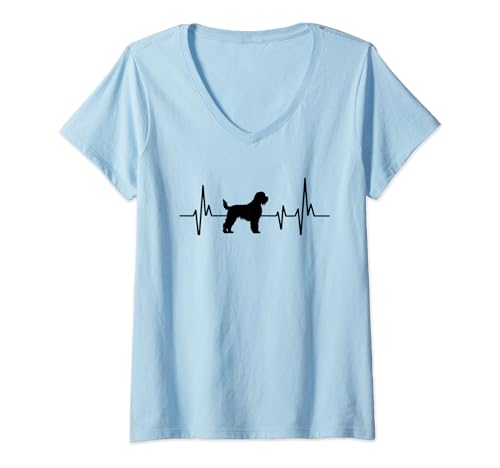 Damen Heartbeat Herzschlag Design Portugiesischer Wasserhund T-Shirt mit V-Ausschnitt von Hunde Herzschlag Heartbeat Designs