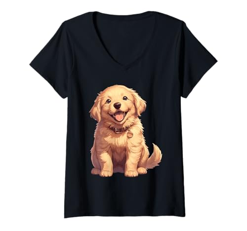 Damen Hunde Hund Golden Retriever T-Shirt mit V-Ausschnitt Damen Hunde Hund Golden Retriever T-Shirt mit V-Ausschnitt von Hunde Hund Golden Retriever Tier Shop