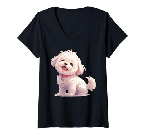 Damen Hunde Hund Malteser T-Shirt mit V-Ausschnitt Damen Hunde Hund Malteser T-Shirt mit V-Ausschnitt von Hunde Hund Malteser Tier Shop