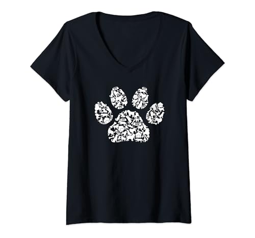 Damen Hundepfote Hundepfoten Abdruck T-Shirt mit V-Ausschnitt Damen Hundepfote Hundepfoten Abdruck T-Shirt mit V-Ausschnitt von Hunde Hund tshirt damen