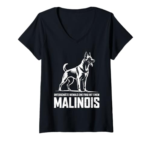 Damen Unterschätze Niemals Eine Frau Mit Einem Malinois T-Shirt mit V-Ausschnitt Damen Unterschätze Niemals Eine Frau Mit Einem Malinois T-Shirt mit V-Ausschnitt von Hunde Malinois Frau Respekt Widmen