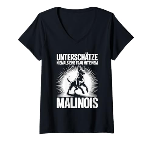 Damen Unterschätze Niemals Eine Frau Mit Einem Malinois T-Shirt mit V-Ausschnitt Damen Unterschätze Niemals Eine Frau Mit Einem Malinois T-Shirt mit V-Ausschnitt von Hunde Malinois Frau Respekt Widmen