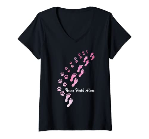 Damen Hundemotiv mit Hundespruch Never Walk Alone T-Shirt mit V-Ausschnitt Damen Hundemotiv mit Hundespruch Never Walk Alone T-Shirt mit V-Ausschnitt von Hunde Motive für Hunde Mamas - Dog Mom Fashion