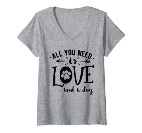 Damen Hundemotiv mit Hundespruch“ All you need is Love and a Dog ” T-Shirt mit V-Ausschnitt Damen Hundemotiv mit Hundespruch“ All you need is Love and a Dog ” T-Shirt mit V-Ausschnitt von Hunde Motive mit Hundespruch - Dog Fashion