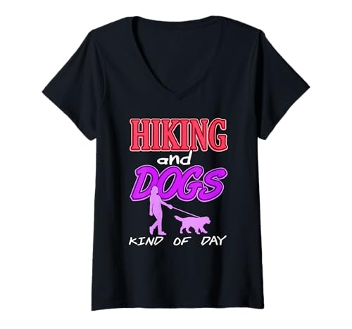 Damen Wandern und Hunde Outdoor Abenteuer Naturfreunde T-Shirt mit V-Ausschnitt Damen Wandern und Hunde Outdoor Abenteuer Naturfreunde T-Shirt mit V-Ausschnitt von Hunde Spaziergänger und Trekking Freunde
