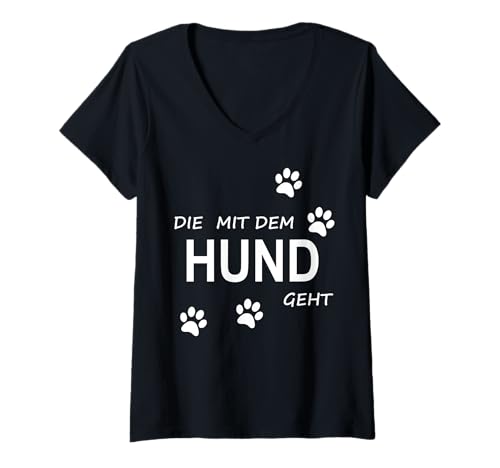 Damen Die Mit Hund Geht Hundemama Gassi Gehen Deko Hundebesitzerin T-Shirt mit V-Ausschnitt Damen Die Mit Hund Geht Hundemama Gassi Gehen Deko Hundebesitzerin T-Shirt mit V-Ausschnitt von Hunde Sprüche Hundeliebhaberin Hundehalterin Frau