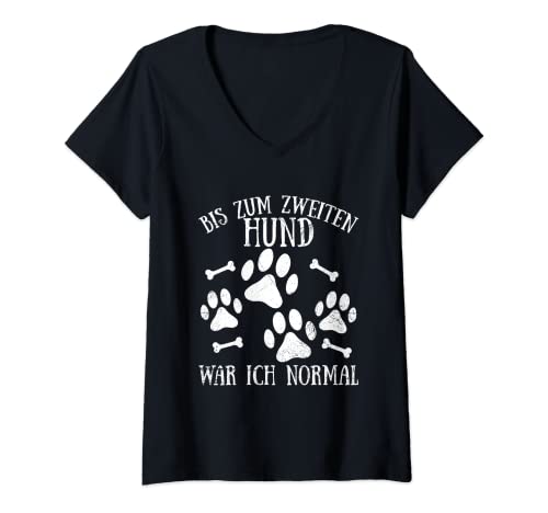 Damen Bis Zum Zweiten Hund War Ich Normal Lustiges Hunde Spruch T-Shirt mit V-Ausschnitt Damen Bis Zum Zweiten Hund War Ich Normal Lustiges Hunde Spruch T-Shirt mit V-Ausschnitt von Hunde Sprüche Kleidung Für Hundebesitzer