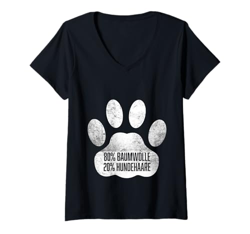 Damen Hundehaar aus Baumwolle, Spuren von Hund, Hundesprüche T-Shirt mit V-Ausschnitt Damen Hundehaar aus Baumwolle, Spuren von Hund, Hundesprüche T-Shirt mit V-Ausschnitt von Hunde Sprüche Schlaf Oberteil Geschenk Lustige