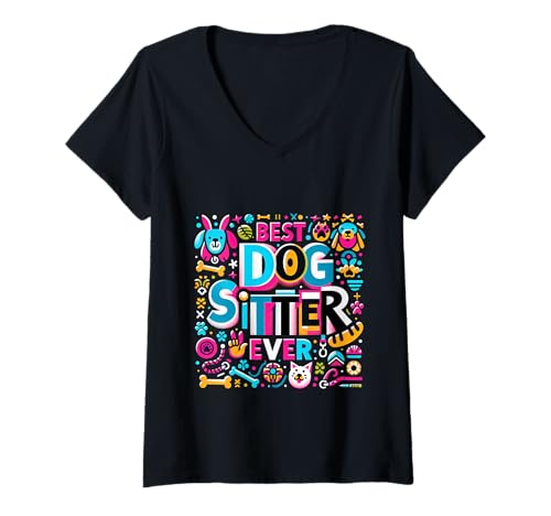 Damen Best Dog Sitter Ever Tiere Haustiertraining |||- T-Shirt mit V-Ausschnitt von Hunde-Tiertraining-Engagement