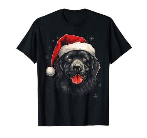 Hunde Weihnachts Bekleidung & Shirts MD Neufundländer mit Weihnachts Mütze T-Shirt Schwarz Unisex Erwachsene Kinder Kurzarm Cartoon Klassisch geschnitten, doppelt genähter Saum von Hunde Weihnachts Bekleidung & Shirts MD