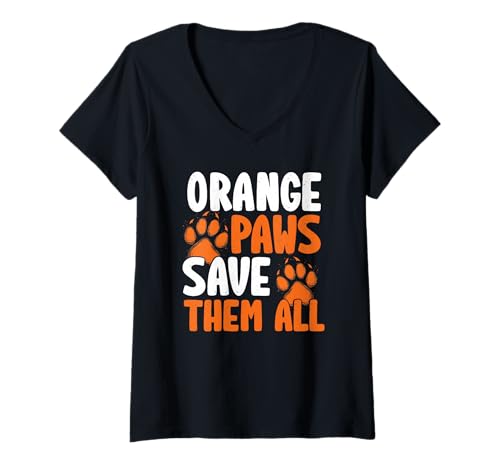 Damen Orange Paws Save Them All Hundehilfe T-Shirt mit V-Ausschnitt Damen Orange Paws Save Them All Hundehilfe T-Shirt mit V-Ausschnitt von Hundeadoption Tierschutzheim Haustieranwalt