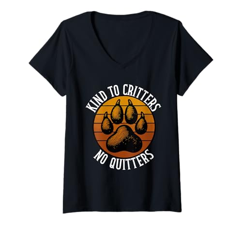 Damen Freundlich Zu Tieren, Keine Aufgeber Retro-Pfote T-Shirt mit V-Ausschnitt Damen Freundlich Zu Tieren, Keine Aufgeber Retro-Pfote T-Shirt mit V-Ausschnitt von Hundeadoption Tierschutzheim Haustierbefürworter