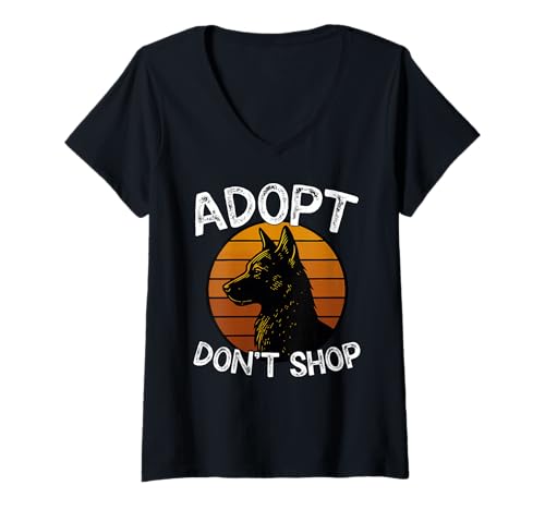 Damen Adoptiert, Kauft Nicht Retro Hundehilfe Bewusstsein T-Shirt mit V-Ausschnitt Damen Adoptiert, Kauft Nicht Retro Hundehilfe Bewusstsein T-Shirt mit V-Ausschnitt von Hundeadoption Tierschutzunterkunft