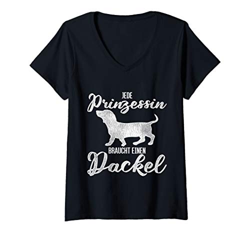 Damen Jede Prinzessin braucht einen Dackel T-Shirt mit V-Ausschnitt Damen Jede Prinzessin braucht einen Dackel T-Shirt mit V-Ausschnitt von Hundebesitzer Geschenkidee Dackel Hund