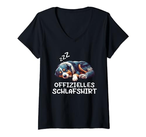 Damen Offizielles Schlafshirt Australian Shepherd Aussies Hund T-Shirt mit V-Ausschnitt von Hundebesitzer Hundeliebhaber Motiv Aussie Besitzer