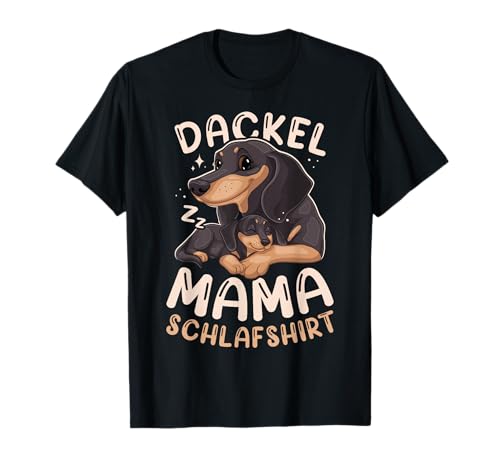 Dackel Mama Schlafshirt, Dachshund Mutter mit Welpe T-Shirt von Hundeeltern Geschenk Ideen by Conreo