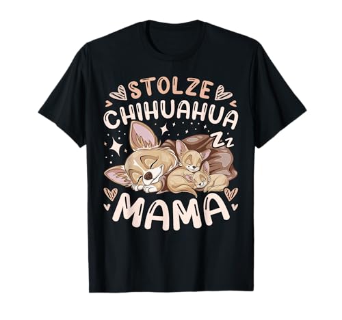 Stolze Chihuahua Mama, Hund schläft mit 2 Welpen, Muttertag T-Shirt von Hundeeltern Geschenk Ideen by Conreo