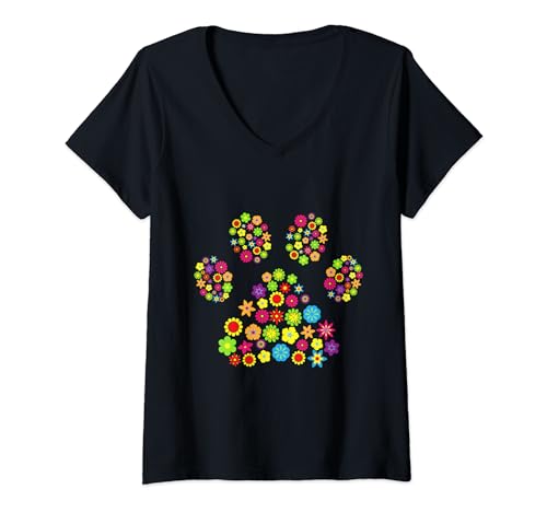 Damen Hundepfote Blumen Hundemama Hundebesitzerin Hundehalterin T-Shirt mit V-Ausschnitt Damen Hundepfote Blumen Hundemama Hundebesitzerin Hundehalterin T-Shirt mit V-Ausschnitt von Hundefreunde und Hundebesitzer Geschenke