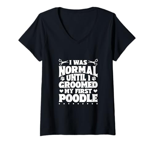 Damen Pudelpflege- Pudel Wahnsinn T-Shirt mit V-Ausschnitt Damen Pudelpflege- Pudel Wahnsinn T-Shirt mit V-Ausschnitt von Hundefriseur und Hundestylist Designs