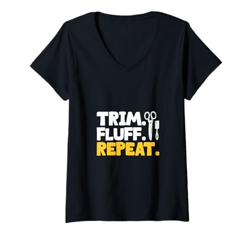 Damen Trimmen Flauschen Wiederholen - Hundefriseur T-Shirt mit V-Ausschnitt Damen Trimmen Flauschen Wiederholen - Hundefriseur T-Shirt mit V-Ausschnitt von Hundefriseur und Hundestylist Designs