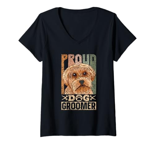 Damen Stolzer Hundefriseur Hunde Hundefrisör Hund T-Shirt mit V-Ausschnitt Damen Stolzer Hundefriseur Hunde Hundefrisör Hund T-Shirt mit V-Ausschnitt von Hundefrisör Sprüche Welpen Proud Dog Groomer Süß