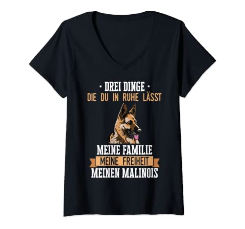Damen Malinois Hund T-Shirt mit V-Ausschnitt Damen Malinois Hund T-Shirt mit V-Ausschnitt von Hundehalter Belgian Malinois Hunde