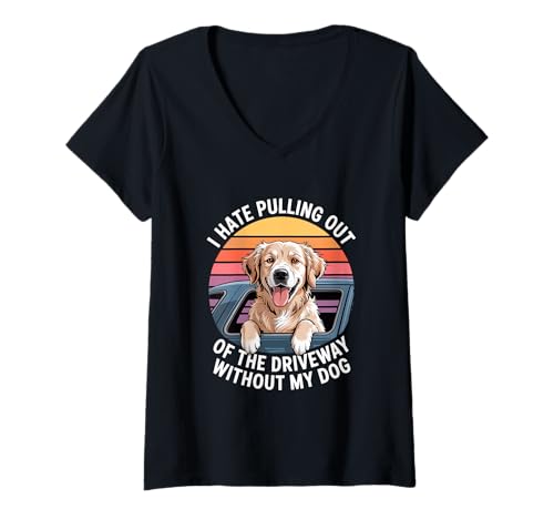 Damen Ich Hasse Es Die Einfahrt Zu Verlassen Ohne Meinen Hund T-Shirt mit V-Ausschnitt Damen Ich Hasse Es Die Einfahrt Zu Verlassen Ohne Meinen Hund T-Shirt mit V-Ausschnitt von Hundeliebe Autofahrer Golden Retriever Spruch