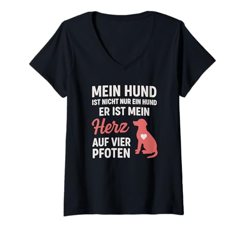 Damen Mein Hund - Herz auf vier Pfoten T-Shirt mit V-Ausschnitt Damen Mein Hund - Herz auf vier Pfoten T-Shirt mit V-Ausschnitt von Hundeliebe Ideen