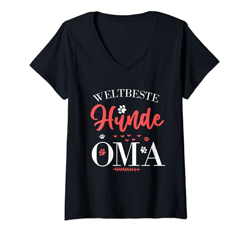 Damen Weltbeste Hunde Oma Hundeliebhaber Hundebesitzer Hundeoma T-Shirt mit V-Ausschnitt Damen Weltbeste Hunde Oma Hundeliebhaber Hundebesitzer Hundeoma T-Shirt mit V-Ausschnitt von Hundeliebhaber Geschenk Frauen Oma