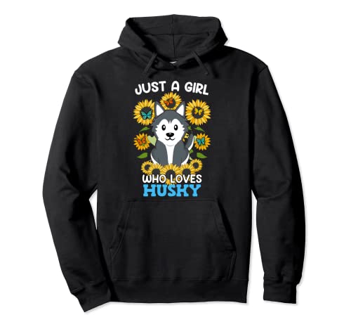 Just a Girl who loves Husky Fanartikel Hundefan Husky Mama Pullover Hoodie von Hundeliebhaber Geschenk Sonnenblumen Hundemama