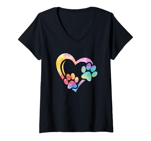 Damen Pfote Hunde Herz Hundepfote Hund Hundeliebhaber T-Shirt mit V-Ausschnitt Damen Pfote Hunde Herz Hundepfote Hund Hundeliebhaber T-Shirt mit V-Ausschnitt von Hundeliebhaber Geschenke für Hundebesitzer