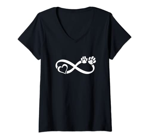 Damen Unendlich Hundeliebe Hundepfote Herz Gassi Hunde T-Shirt mit V-Ausschnitt Damen Unendlich Hundeliebe Hundepfote Herz Gassi Hunde T-Shirt mit V-Ausschnitt von Hundeliebhaber Geschenke für Hundebesitzer