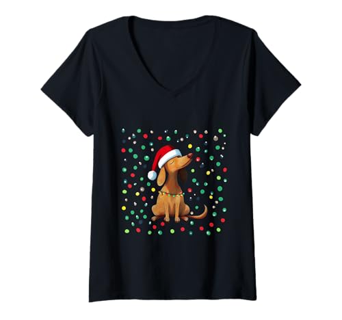 Damen Vierbeiner mit Weihnachtsmütze Damen Weihnachtsshirt Hunde T-Shirt mit V-Ausschnitt Damen Vierbeiner mit Weihnachtsmütze Damen Weihnachtsshirt Hunde T-Shirt mit V-Ausschnitt von Hundeliebhaber Hunde Fan Geschenkidee Nikolaus