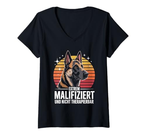 Damen Extrem Malifiziert Und Nicht Therapierbar T-Shirt mit V-Ausschnitt Damen Extrem Malifiziert Und Nicht Therapierbar T-Shirt mit V-Ausschnitt von Hundeliebhaber Malinois Fans Geschenkidee
