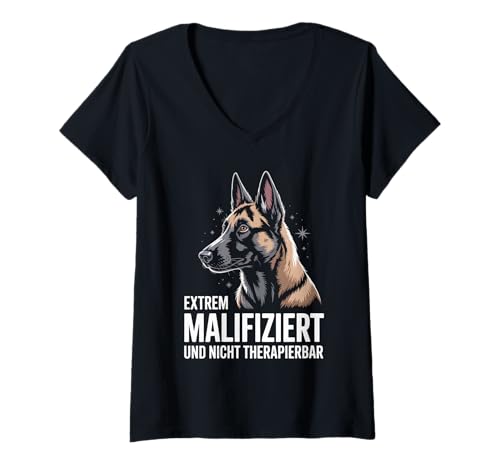 Damen Extrem Malifiziert Und Nicht Therapierbar T-Shirt mit V-Ausschnitt Damen Extrem Malifiziert Und Nicht Therapierbar T-Shirt mit V-Ausschnitt von Hundeliebhaber Malinois Fans Geschenkidee