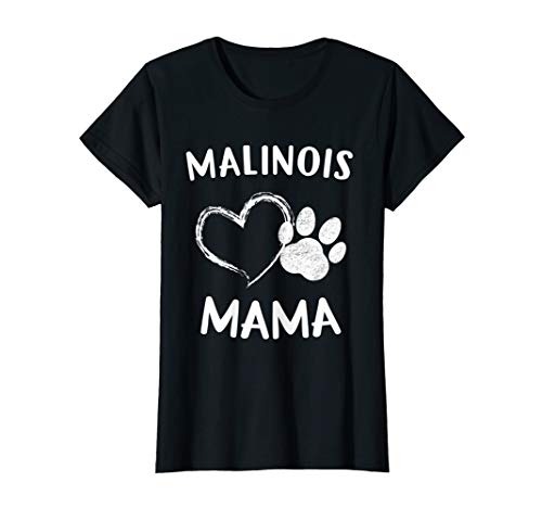 Damen Hundepfote Welpe Hund Pfötchen Herz Mama Malinois T-Shirt von Hundeliebhaber Mutter Geschenk für Hundebesitzer