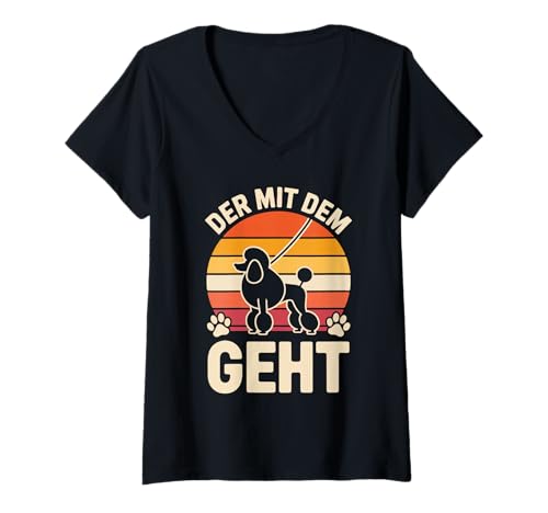 Damen Der Mit Dem Geht Pudel Hundeliebhaber T-Shirt mit V-Ausschnitt Damen Der Mit Dem Geht Pudel Hundeliebhaber T-Shirt mit V-Ausschnitt von Hundeliebhaber Retro Pudel Spaziergang